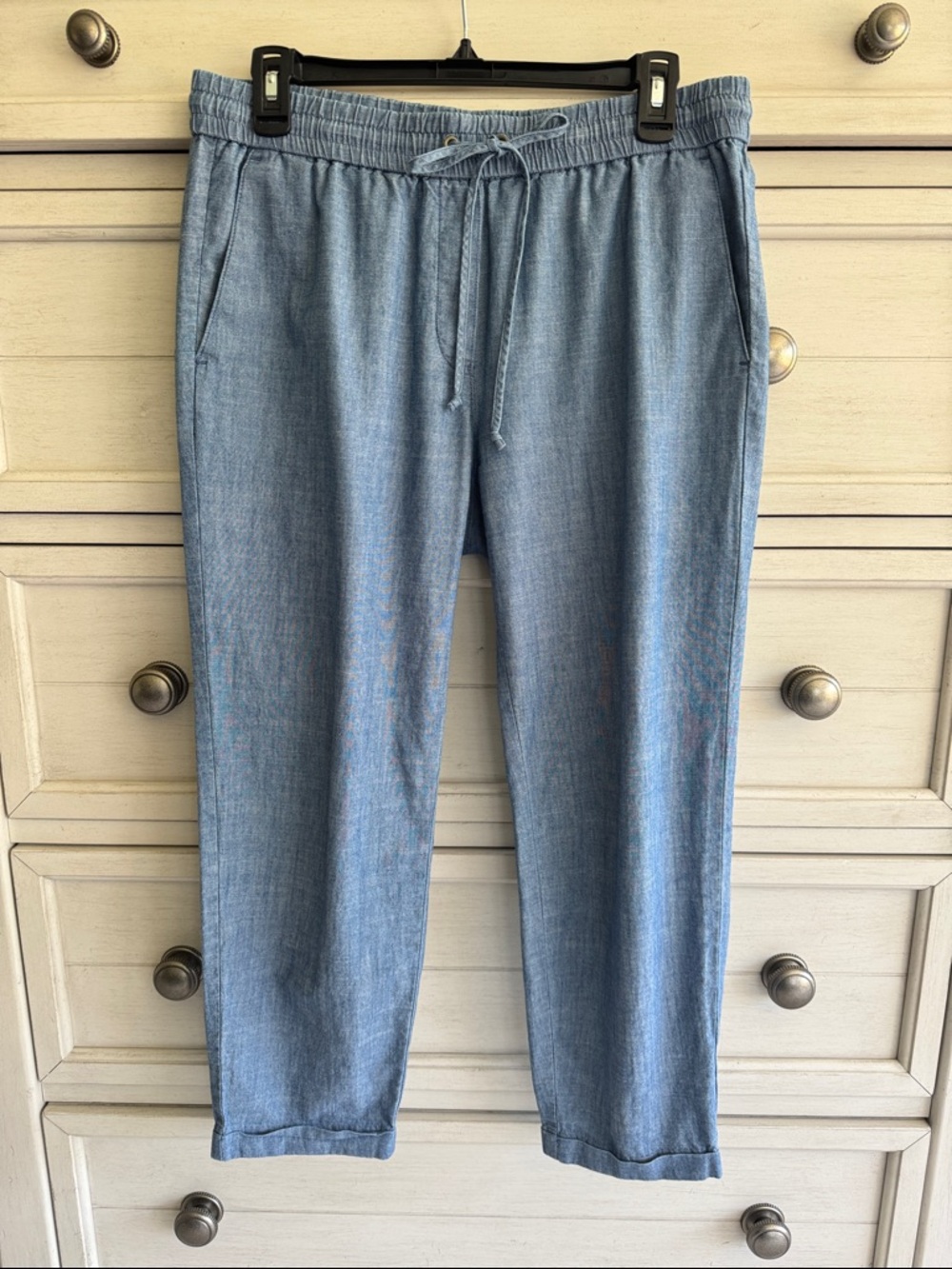 J. Crew Relaxed Drawstring Pants in Light Blue Chambray